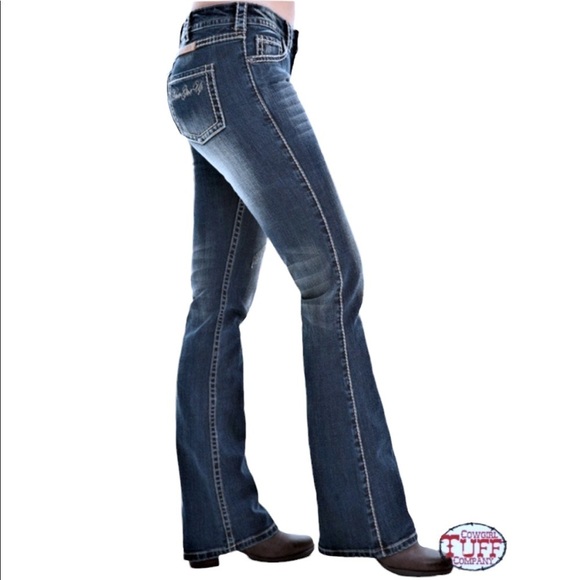 Cowgirl Tuff Never Give Up Medium Wash Bootcut Jeans - Picture 1 of 7
